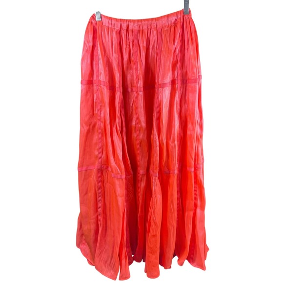 Anthropologie Dresses & Skirts - Anthropologie Maxi Skirt‎ Womens XXS Orange Sheen Tiered Boho Flowing Pull On